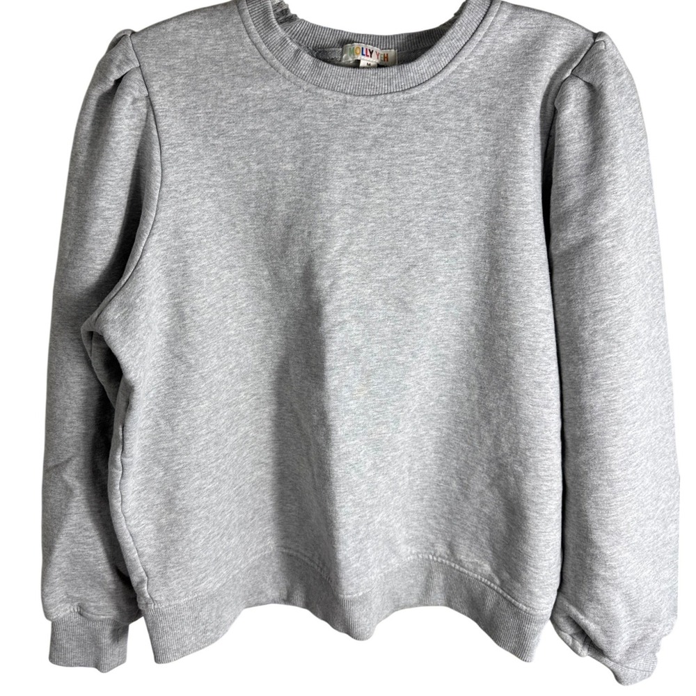 Molly Yeh Womens Gray Puff Shoulder Cotton Fleece Sweatshirt Size Medium